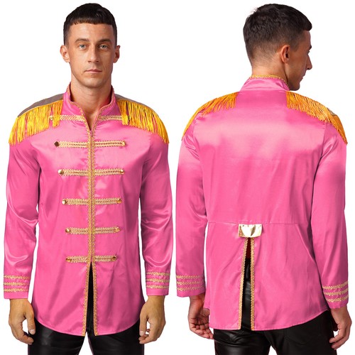 UK Men Sergeant Pepper Costume 60s Satin Cardigan Coat Medieval Hippy Halloween - Picture 31 of 60