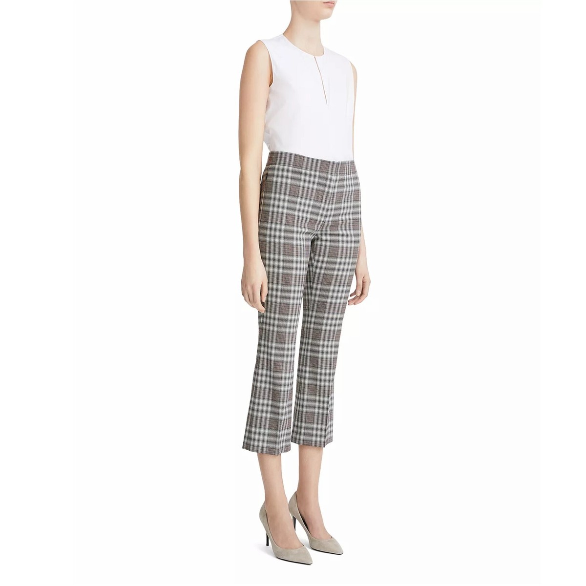 Theory Women's Windowpane Kick Pant in Plaid Casual Wool Cropped Legs New