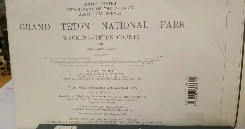 Mapa Grand Teton 1968 raro como nuevo Parque Nacional Geolol Survey Teton ninguno comparable Foto 4 de 4