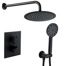 Concealed Shower Mixer Set Taps Round Rainfall Twin Head Combo with Valve Kit
