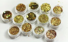 10 x GOLD YELLOW BRONZE GLITTER POTS  Random Bundle Pack Nails Art Cosmetic