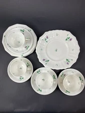 Vintage Sprig Ware Hand Painted Tea set of 4 with portion & display plates