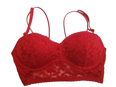 Victoria's Secret PINK Date Push Up Bra Women's Size M Red Lace Floral VS NWT
