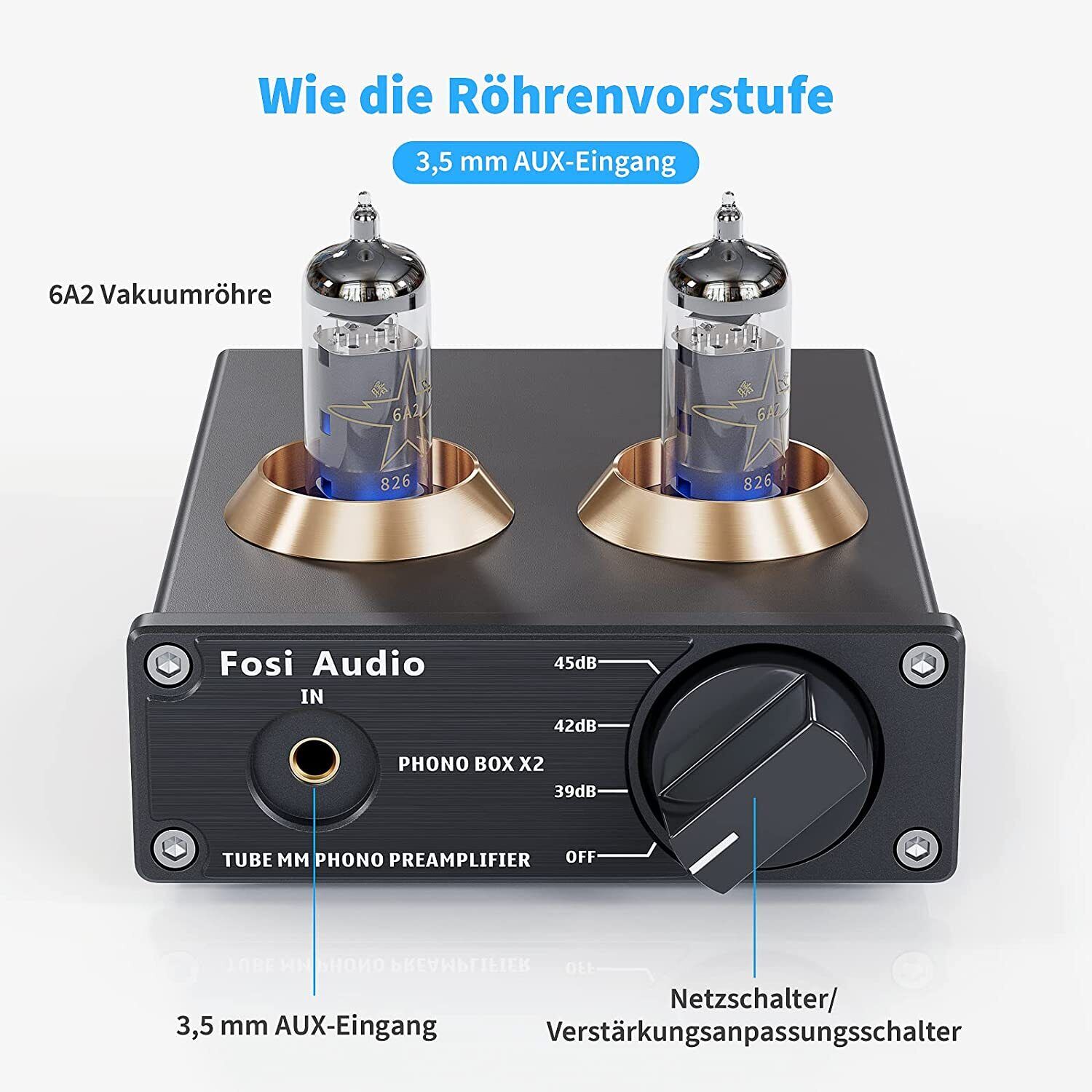 Fosi Audio Box X2 Phono HiFi Vorverstärker Mini Stereo Phonograph Vorverstärker