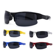 Mens Half Rim Sport Wrap Around Black Lens Plastic Sunglasses