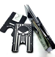 BilletVault Aluminum Wallet,  RFID protection, AMERICAN FLAG PUNISHER, Black