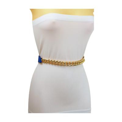Women Blue Elastic Band Belt Chunky Shiny Gold Color Metal Chain Thick Links S M | eBay Women Blue Elastic Band Belt Chunky Shiny Gold Color Metal Chain Thick Links S M | eBay