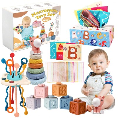 Baby Toys for 6+ Months, 4-in-1 Stacking,Sensory & Pull String Toys,Infant Gifts