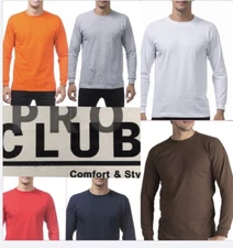 2 PACK PRO CLUB PROCLUB MENS PLAIN LONG SLEEVE COMFORT FIT  T SHIRT  COTTON TEE