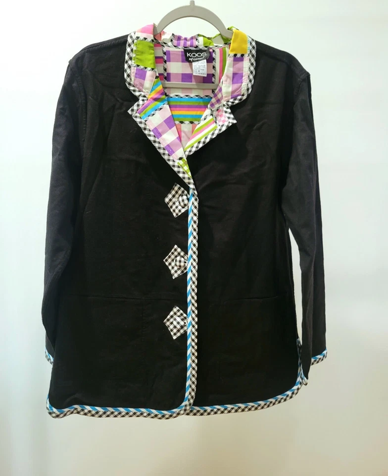 RAINBOW PLAID Koos Of Course! Multicolor Plaid Gingham Lined Jacket Medium - Image 4 of 4