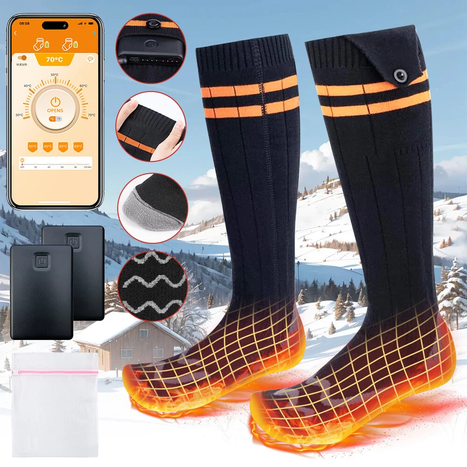 Calcetines térmicos eléctricos recargables 10000 mAh batería hombres mujeres invierno calentador de pies Foto 3 de 4