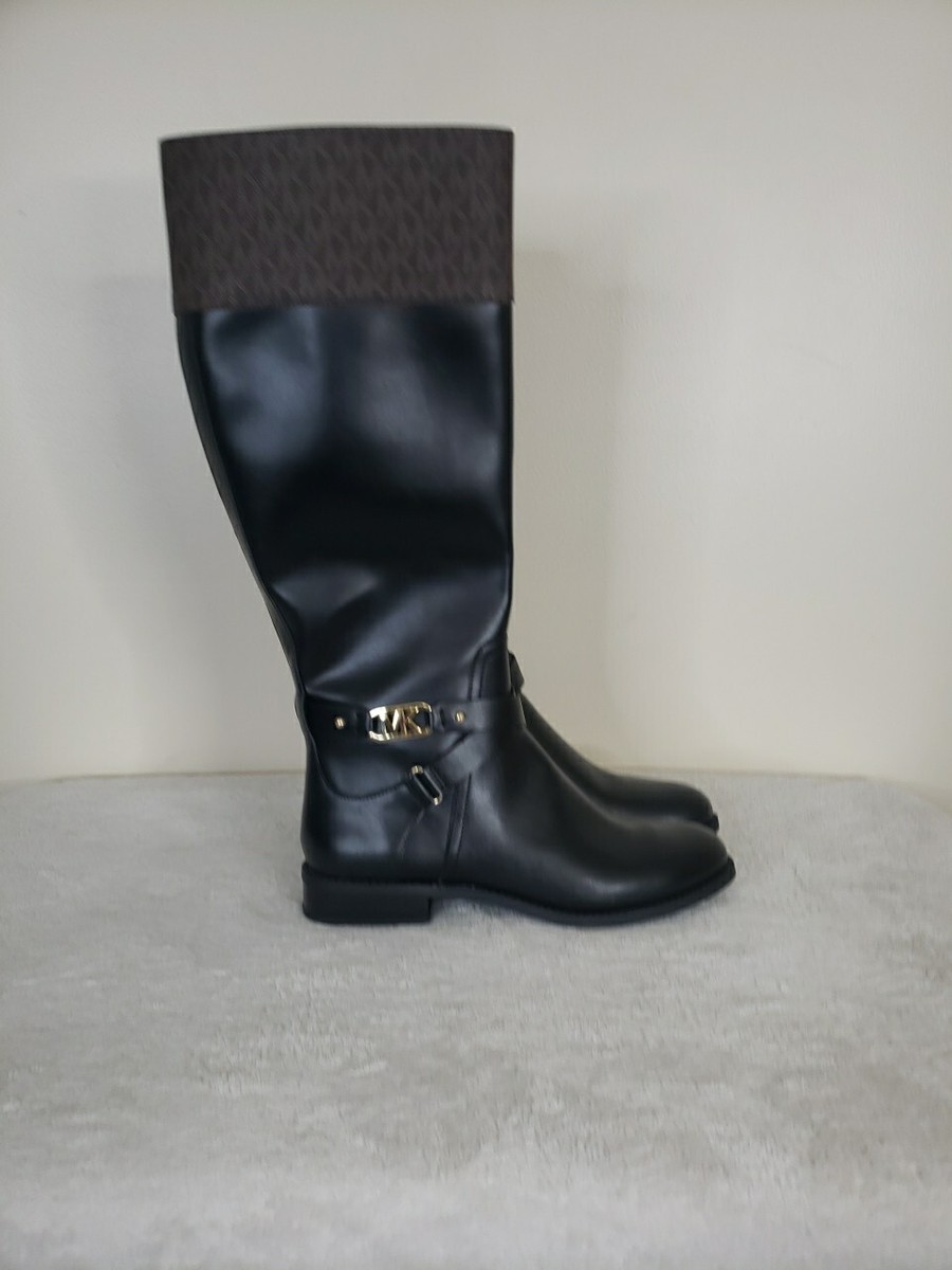 Michael Kors Kincaid Faux Leather Logo Riding Boot Black/Brown