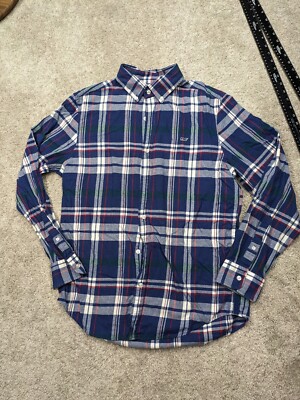 Vineyard Vines Flannel Whale Shirt Mens Medium Plaid Blue Long Sleeve Button