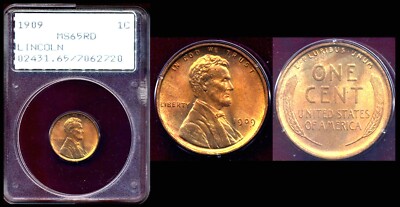 1909 1C PCGS MS65RD-PURE RED-OLD RATTLER SLAB-PQ LINCOLN WHEAT SMALL CENT |  eBay