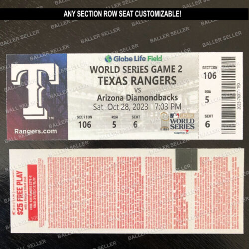 2023 WORLD SERIES Souvenir Ticket Rangers Diamondbacks ANY SECTION ROW SEAT! - Picture 3 of 6