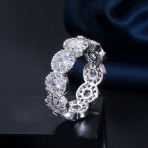 Authentic Exquisite Flower Cubic Zirconia Wedding Band Ring Gold Plated Women Jewelry Gift