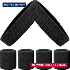 6 Pack Sports Wrist Sweatbands Set Headband Wristband Set, Moisture Wicking Swea