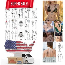 Black Flower Temporary Tattoo For Women Back, 15 Count Pack of 1 ,