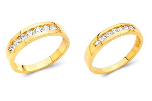 2.25 Ct Ring 2-Piece Set Solid 14K Yellow Gold Matching Wedding Bands His & Hers - Picture 1 of 7