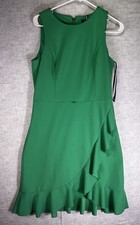 Tommy Hilfiger Scuba Crepe Sleeveless Green Asymmetrical Ruffle Hem Size 8