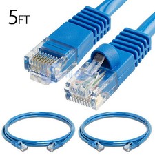 2x 5FT CAT5e Cable Ethernet Lan Network CAT5 RJ45 Patch Cord Internet Blue