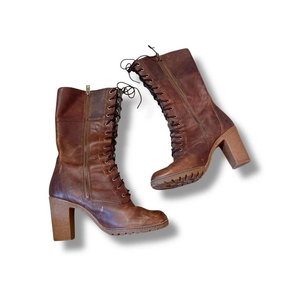 TIMBERLAND Botas de Tacón Alto con Cordones para Mujer Talla 10 Cuero Marrón Otoño Foto 2 de 4