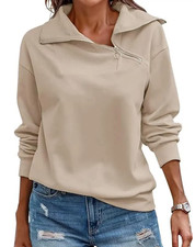 Kerboruila Womens Hoodie Turtleneck Pullover Khaki Size Medium Warm Winter Zip