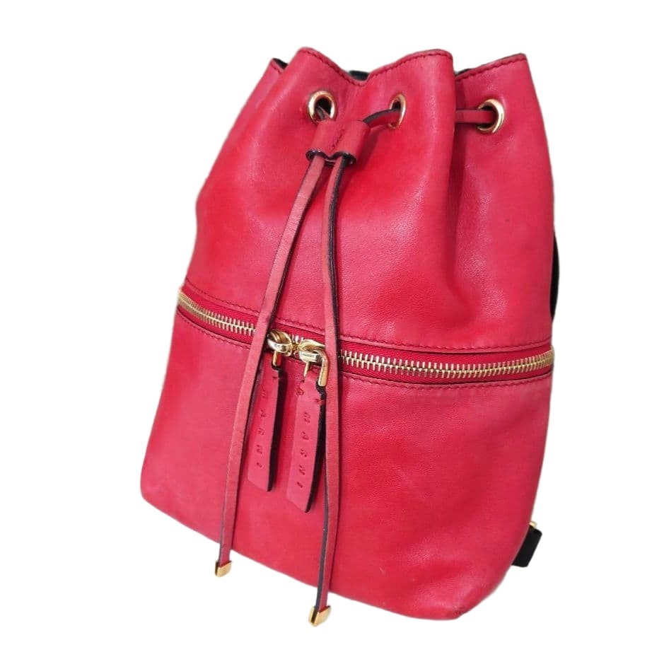 Marni Red Leather Mini Drawstring Backpack Genuin… - image 1