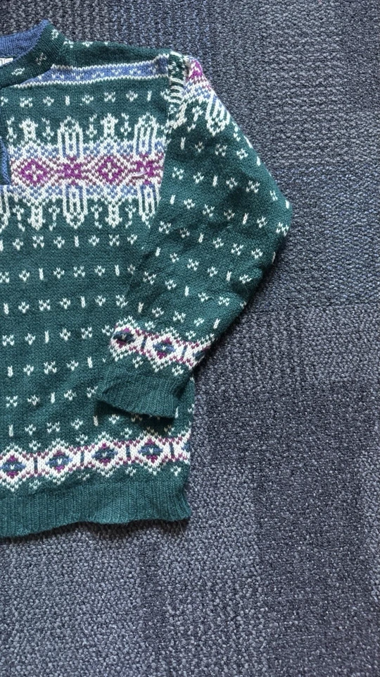 Vintage L.L. Suéter de Lana Bean Nordic Fair Isle Cuello Abotonado Verde Pequeño EE. UU. Foto 3 de 4