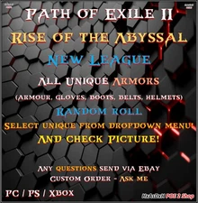 ✨Path of Exile 2✨All Unique Armors✨New League✨Random Roll✨Rise of the Abyssal✨