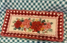 The Pioneer Woman Red Plaid Rectangle Holiday Cheerful Rose Platter NEW 12”