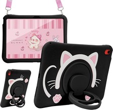 Black 3D Cat Silicone Case for Samsung Galaxy Tab A9 11 inch 2023 with Stand
