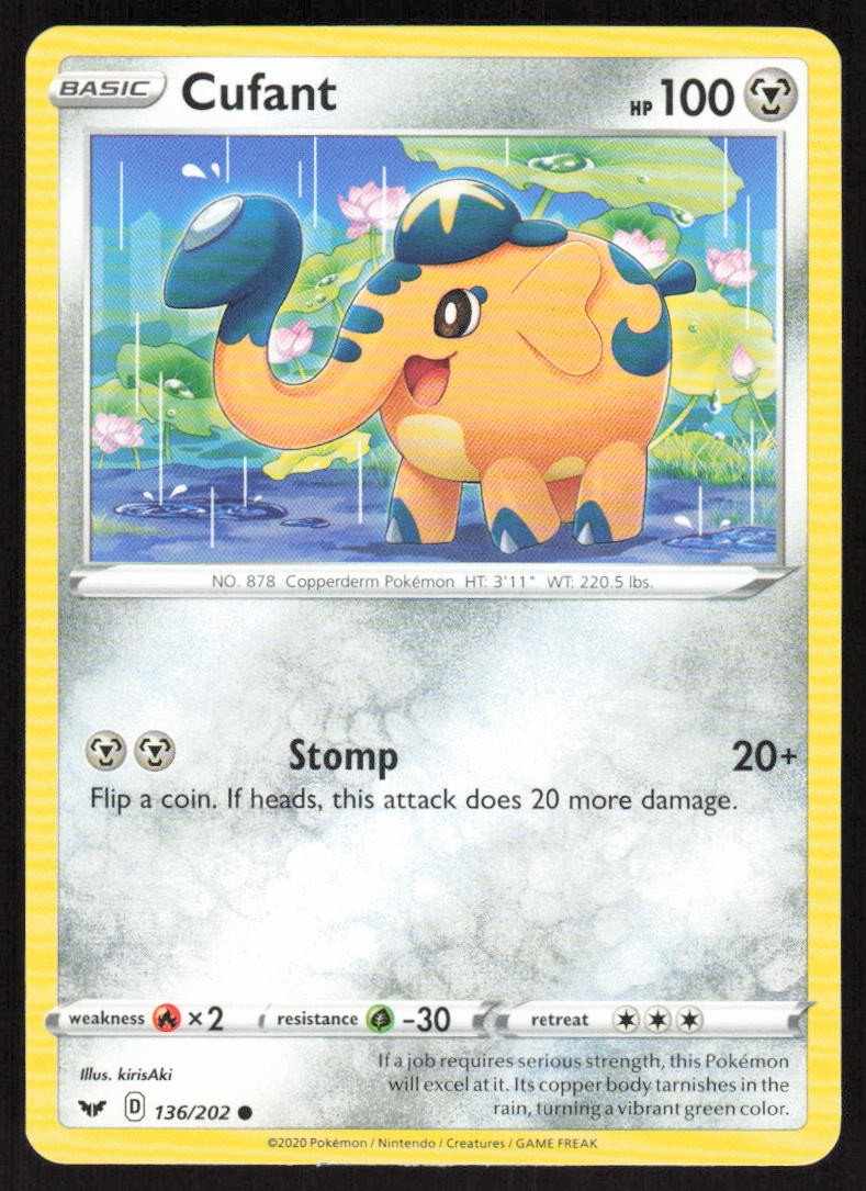 Pokemon Cufant Common 136/202 SWSH01: Sword & Shield Base Set LP