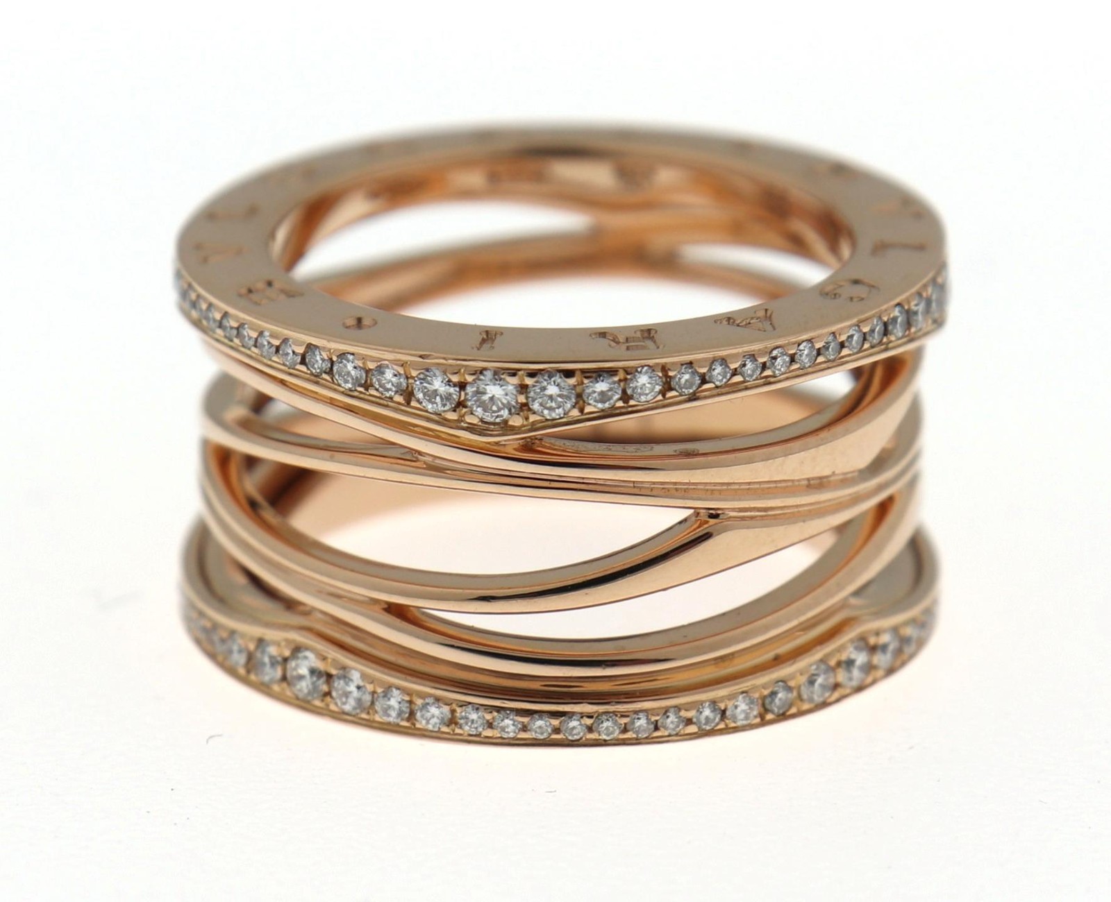 Bulgari Bvlgari B.Zero1 B Zero One Zaha Hadid 18K Rose Gold Diamond Ring Sz 55
