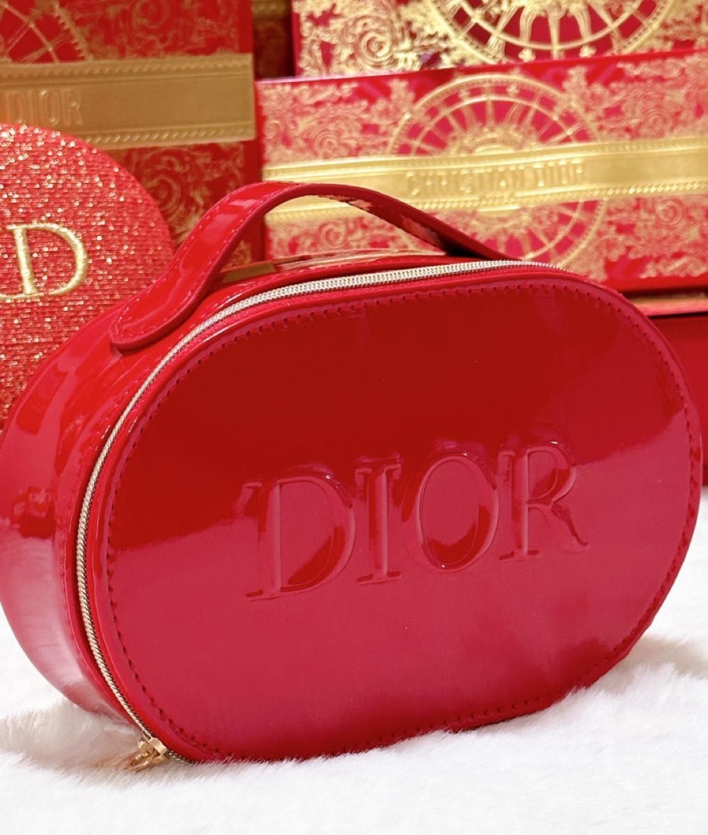 Dior 2025 Red Enamel Vanity Pouch with Handle 035