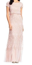 Adrianna Papell Women's Pink Blouson Beaded Short Sleeve A-Line Dress 4