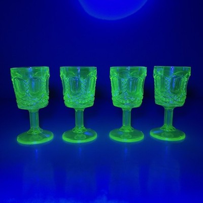 Vaseline Glass Small stem Set of 4 uranium glass cordials