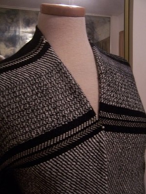 6.88yd UNIQUE DESIGNER HANDWOVEN SUIT FABRIC BLACK WHITE PANELS W/ WHITE BORDERS