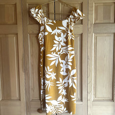 Old Navy Mustard Yellow & White Tropical Botanical Coastal Sundress Women's M