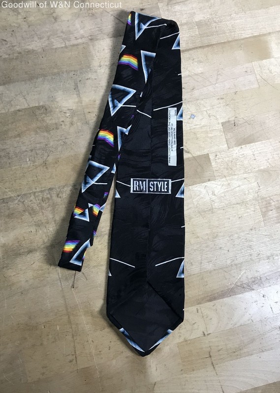 Vintage 90s RM Style Men's Pink Floyd Dark Side of the Moon Neck Tie Black Prism