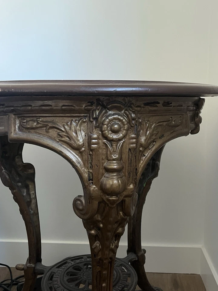 Antique English Britannia Cast Iron Table With Wood Top - Image 2 of 4
