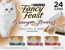 Purina Fancy Feast Gravy Lovers Wet Cat Food Poultry & Beef 3oz, (24 Pack) - NEW