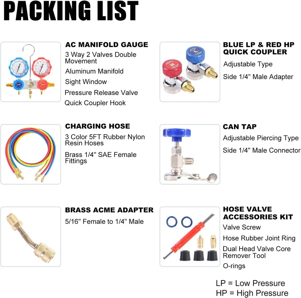 Juego de manómetros de CA profesionales de alta resistencia con adaptador R410A y estuche de almacenamiento Foto 4 de 4
