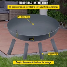 34 Inch Round Carbon Steel Fire Pit Bowl for Outdoor Patios Camping with Drain