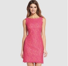 Adrianna Papell Pink Lace Dress Size 16 Zip Up Lined – Wedding Guest Cocktail