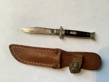 Vintage Old Full Tang Miniature Fixed Blade Knife And Sheath Made In USA