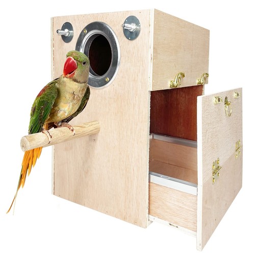 Parakeet Nesting Box Wooden Bird Breeding Nest Parrots Mating House Wood Bird...