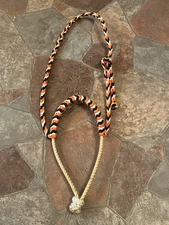 Horse Tie Down Braided Nose Band Custom Made Orange/ Black/ White