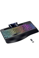 Wireless Backlit Ergonomic Keyboard, Wrist Rest, Phone Holder, RGB, QWERTY