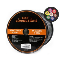 BEST CONNECTIONS 7 Way Trailer Wire 100 Feet Heavy Duty 14 Gauge 7 Conducto...